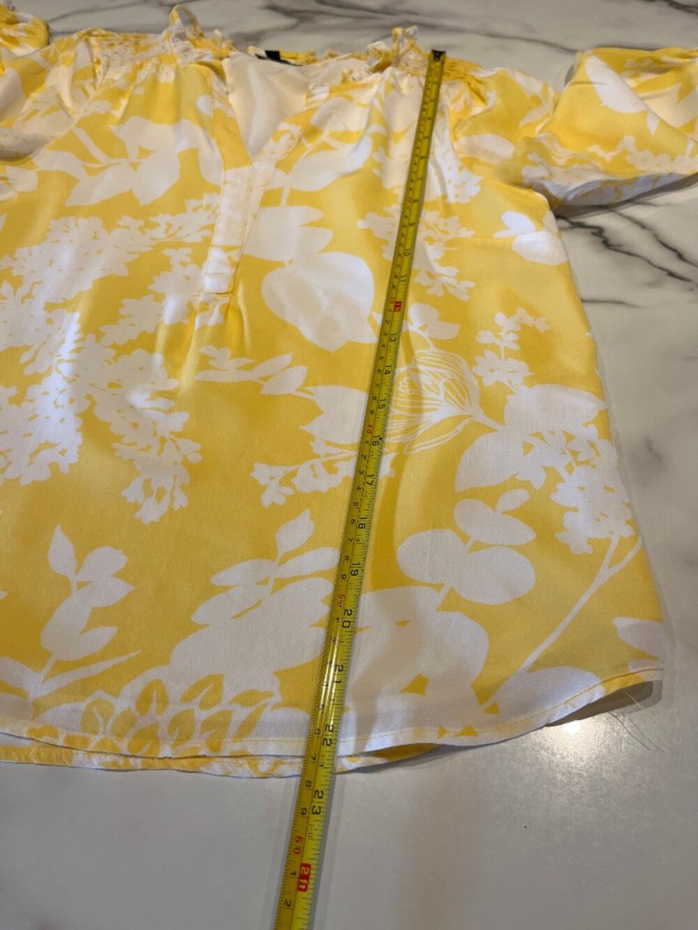 Talbots Petite Yellow Floral Ruffle Split Neck Popover Blouse - SP - Picture 7 of 8